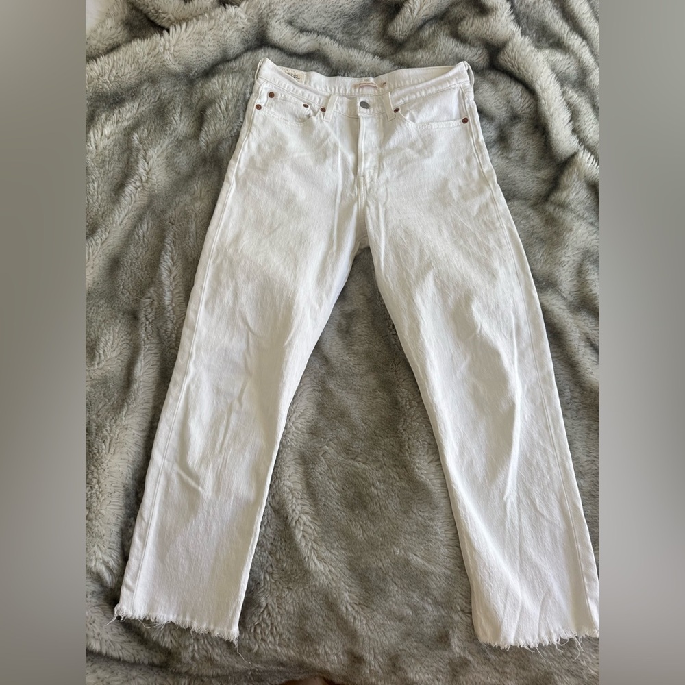 Levi's White Straight-Leg Jeans with Raw Hem